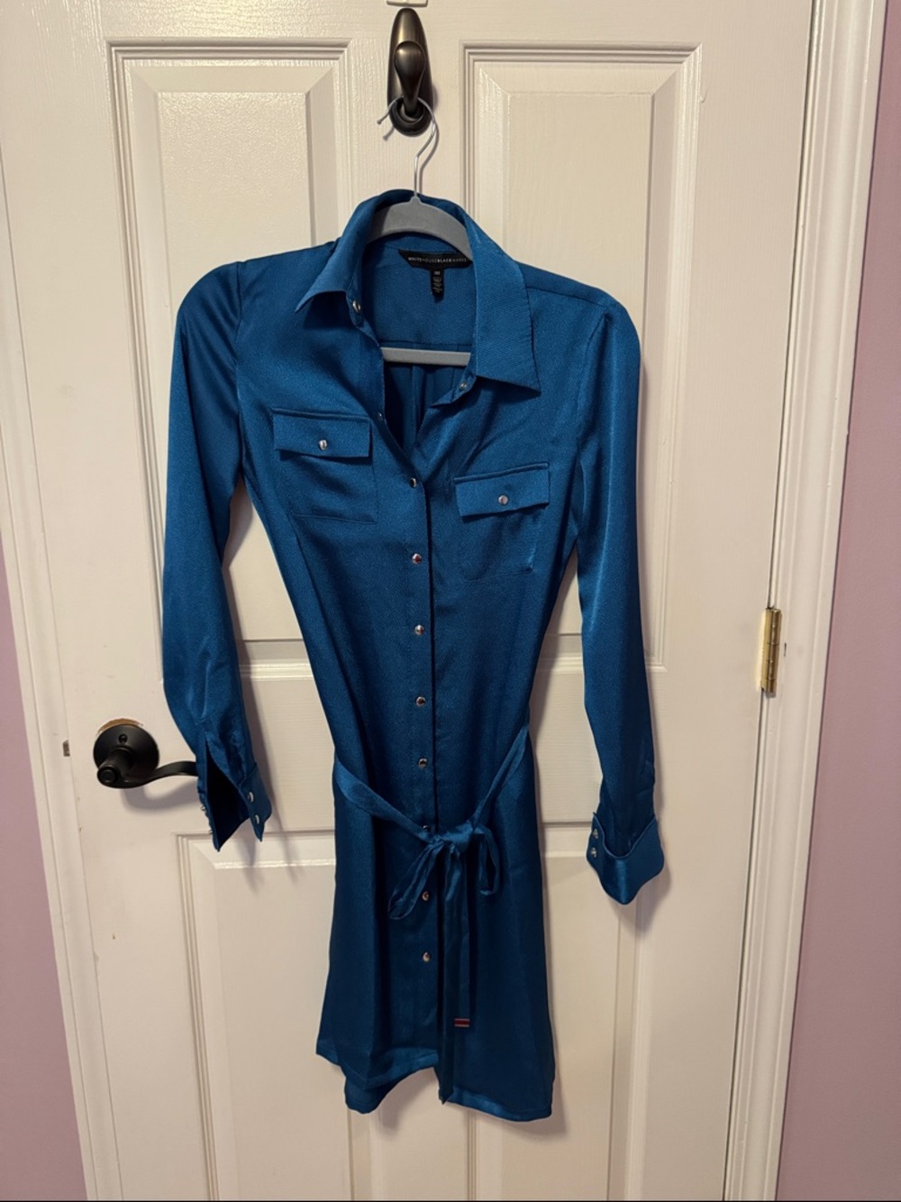Teal Blue Button-Front Shirt Dress with Tie Waist Preloved condition like New